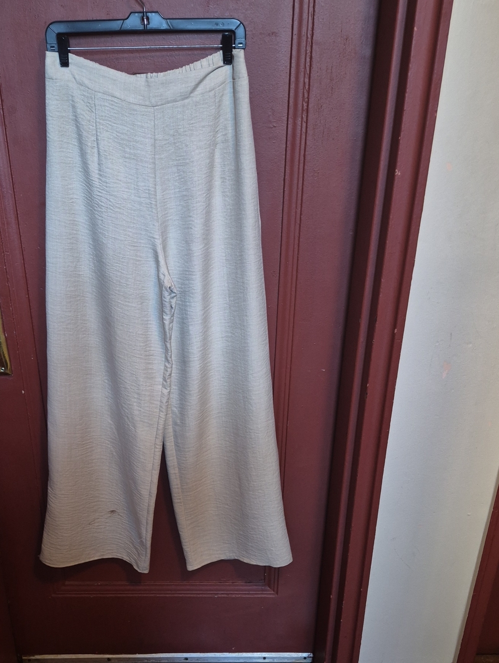 TIMING Elastic Waist Wide Leg Women's Beige Pants Size L